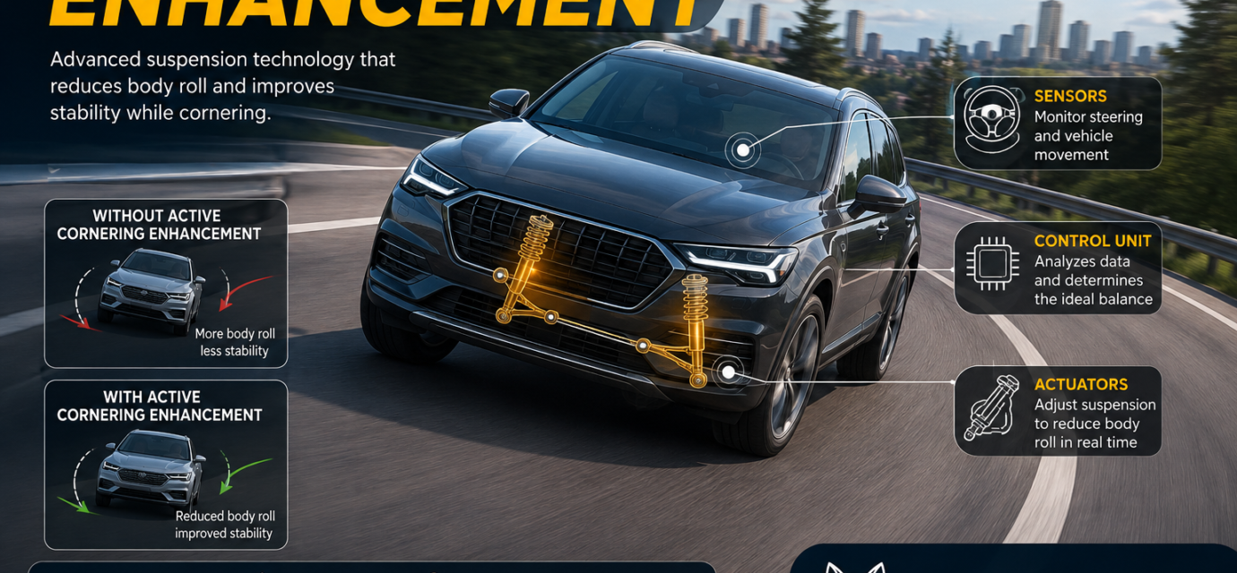 Active cornering enhancement system improving vehicle stability during cornering