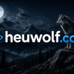 Heuwolf website logo with wolf in a moonlit mountain landscape